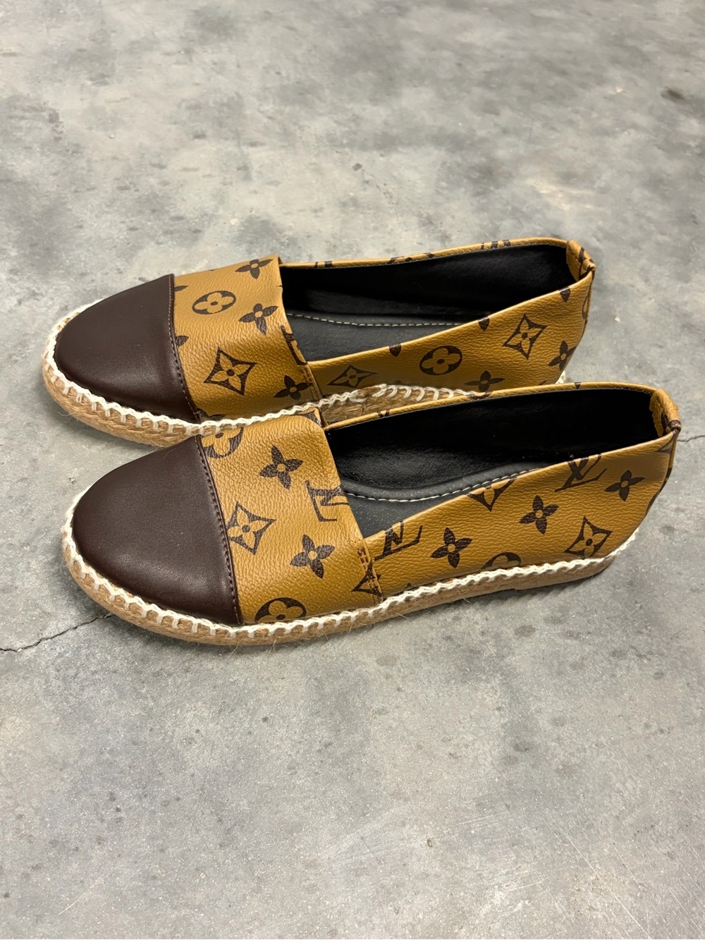 Designer-Inspired Brown Monogram Espadrille Flats